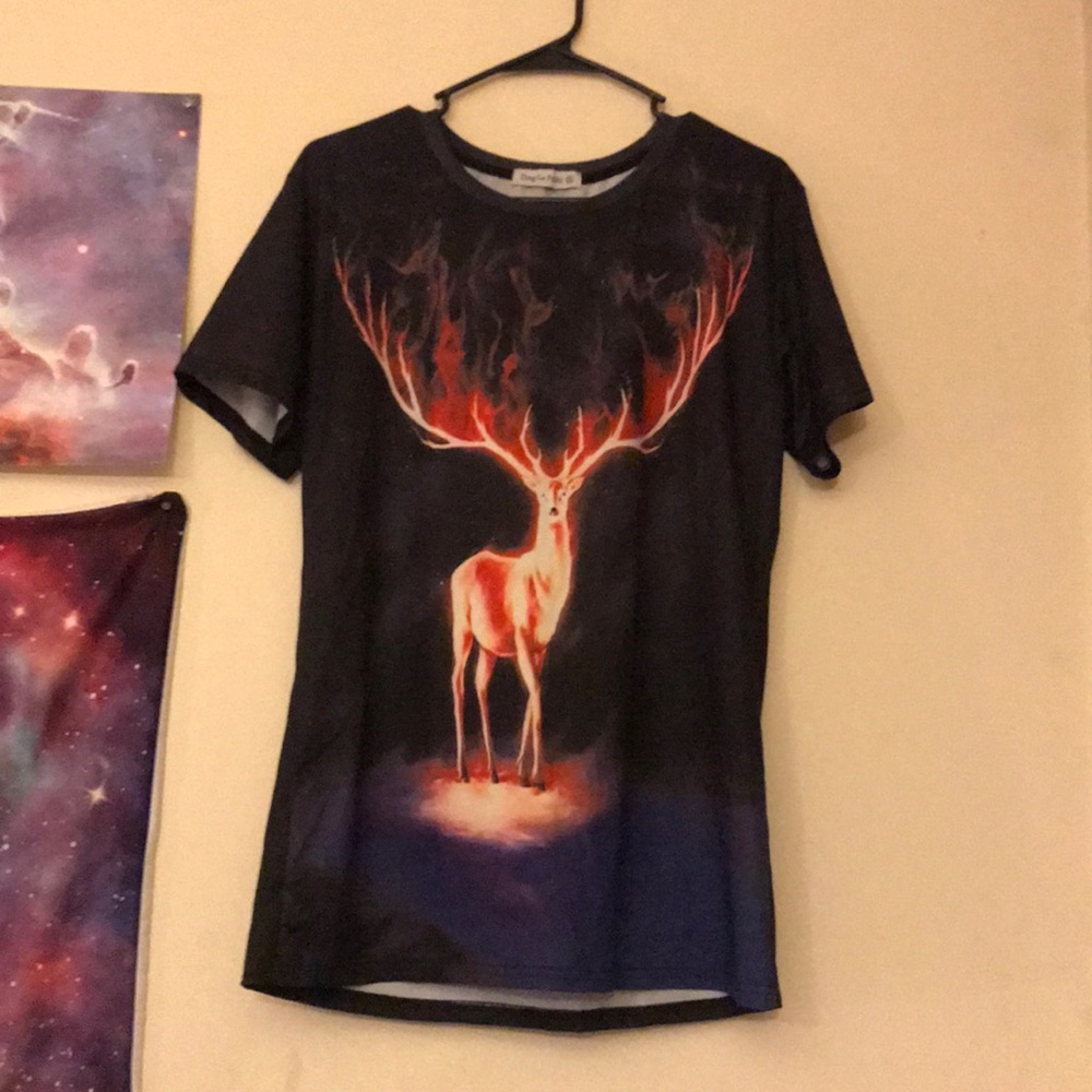 Amazing flaming stag print men’s t shirt! 🔥🦌🔥